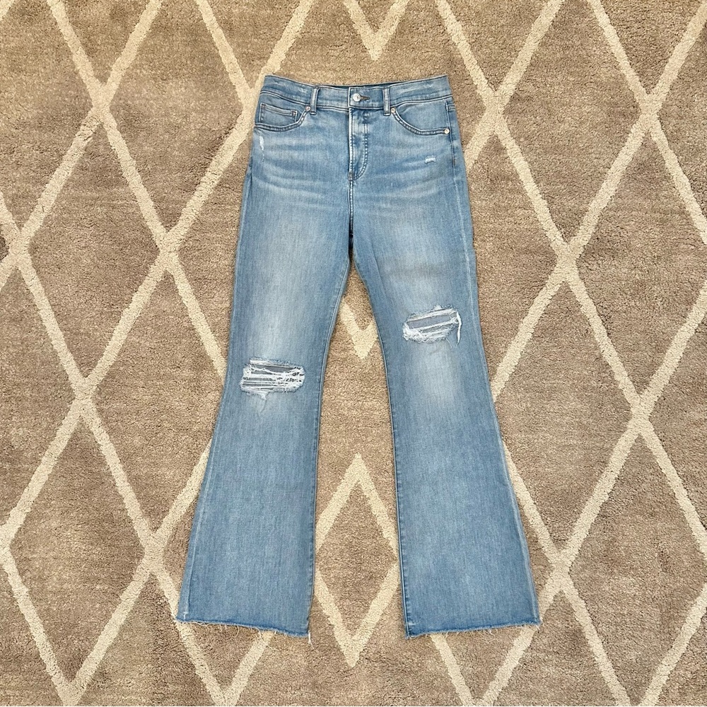 Express Flare High Rise Distressed Jeans Light Wash Size 8 Regular